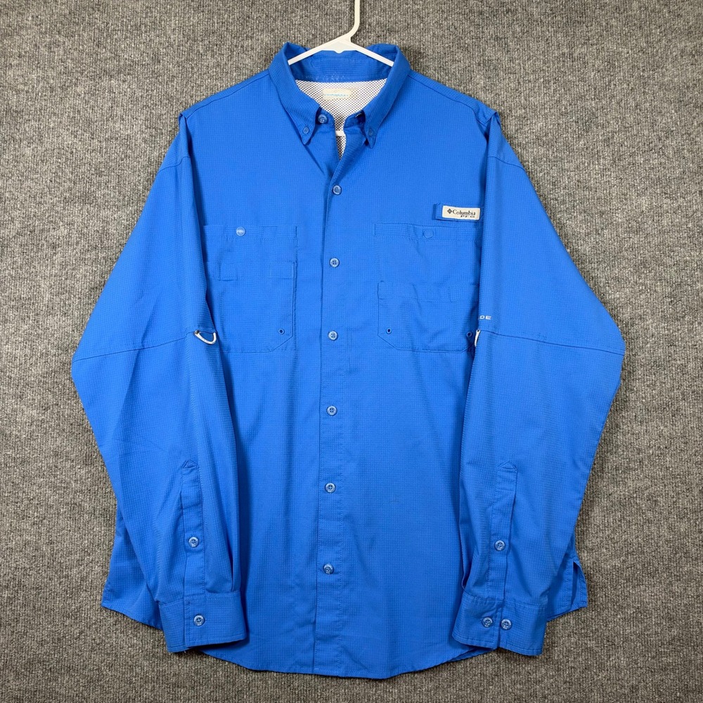 Columbia PFG Shirt Mens XL Blue Long Sleeve Vented Fishing Button Down Outdoor